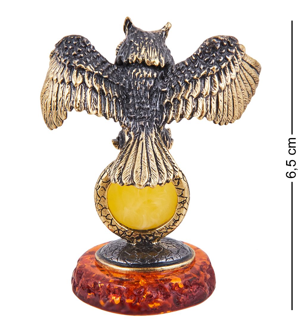 Народные промыслы AM-3705 Фигурка «Птица Сова на Луне» (латунь, янтарь)