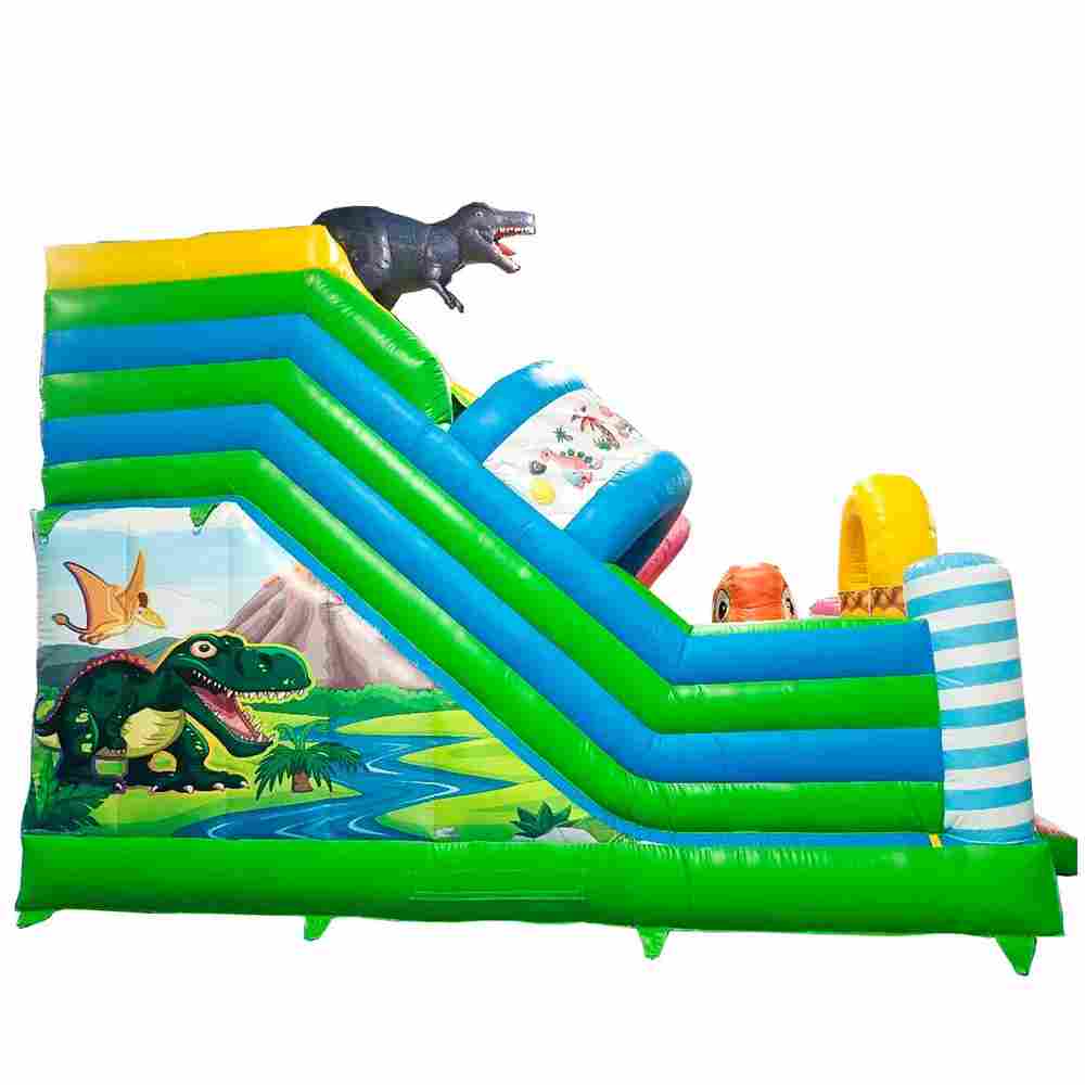 Детский надувной батут-горка «Динолэнд» с прямым скатом 6*5*6 м