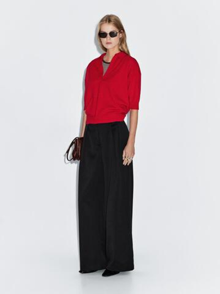 Massimo Dutti Брюки с широкими штанинами и защипами, темно-синий