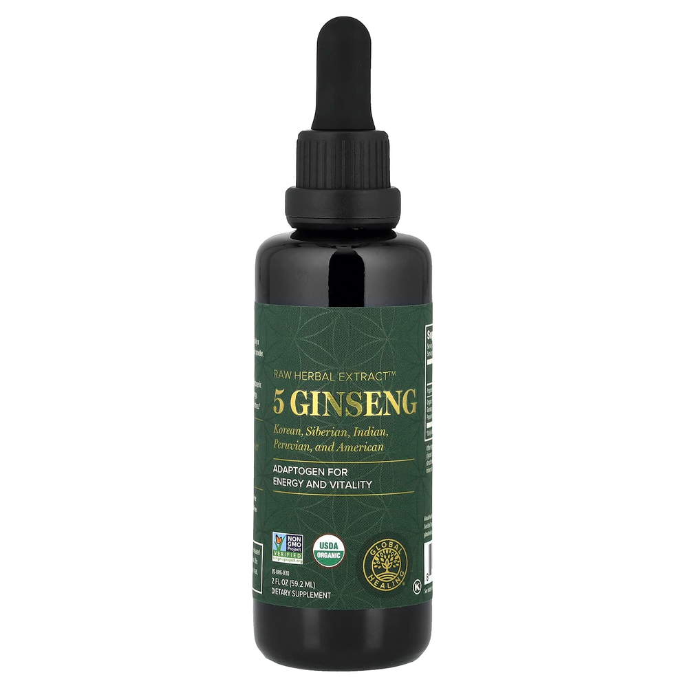 Global Healing, Raw Herbal Extract ™, женьшень 5, 59,2 мл (2 жидк. Унции)