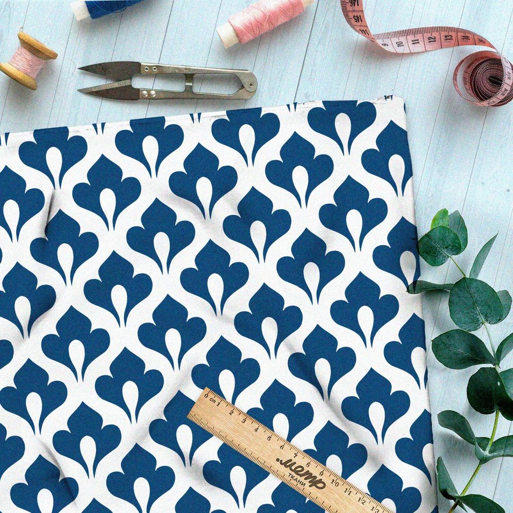 Ткань поплин синий королевский узор