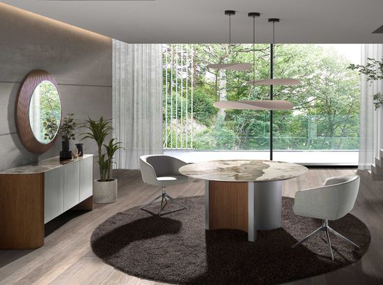 Обеденный стол 1148/RT23067 из серебристого дерева, ореха и керамики с мраморной отделкой Испания