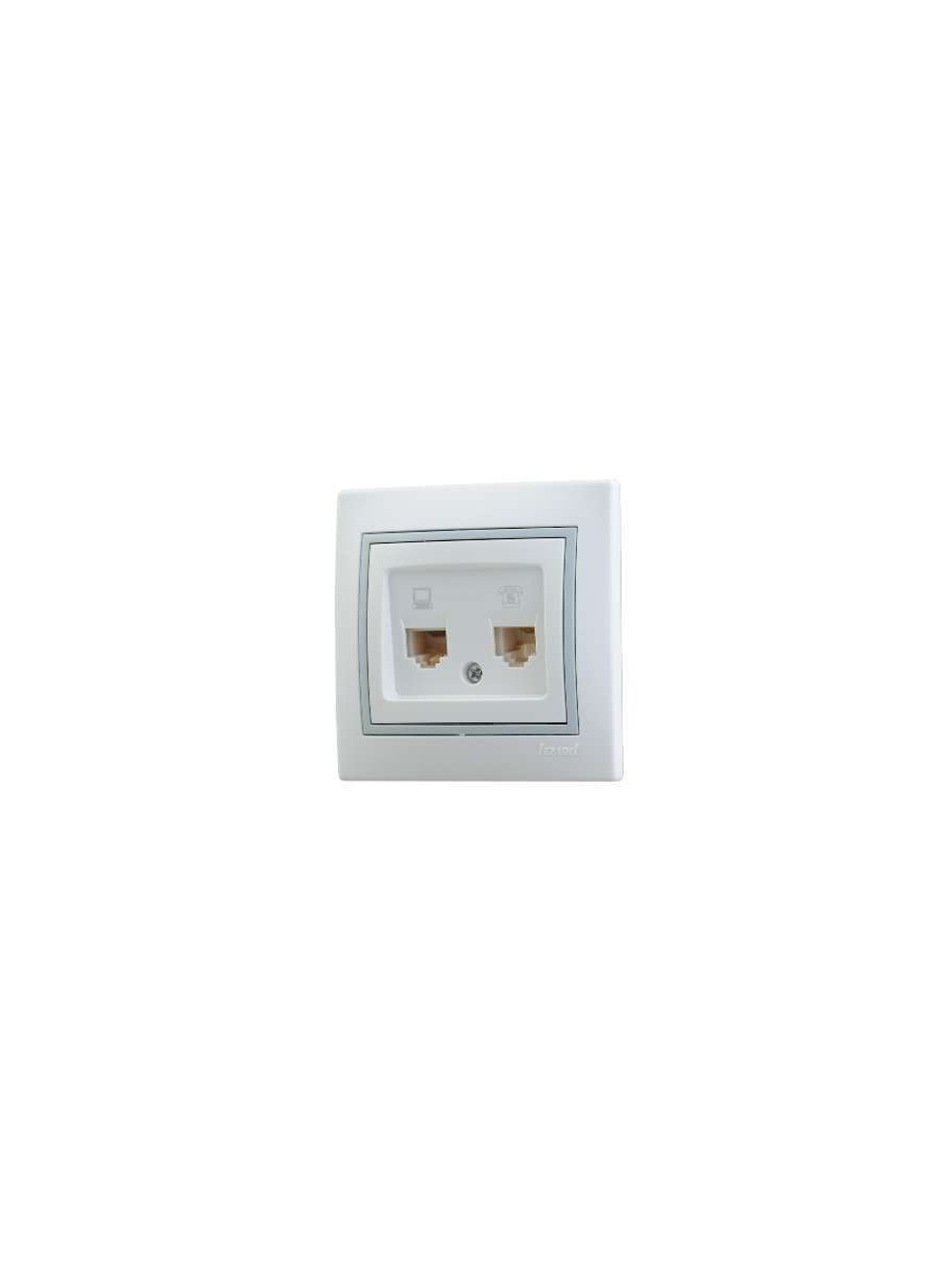 Розетка компьютерная + телефонная 2-м СП Mira RJ45 + RJ11 IP20 с сер. вставкой бел. LEZARD 701-0215-143