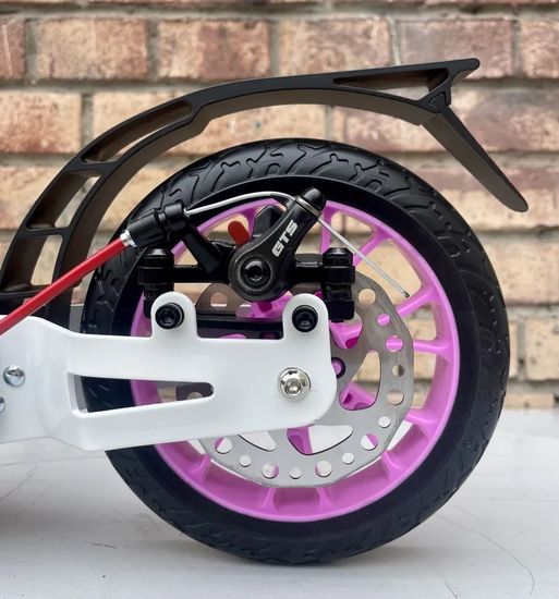 Складной двухколёсный самокат Micar Storm Pro 200 мм с двумя амортизаторами и ручным дисковым тормозом, бело-розовый