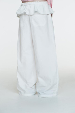 ZARA БРЮКИ ИЗ НЕЙЛОНА С НАКЛАДНЫМ ПОЯСОМ, БЕЛЫЙ
