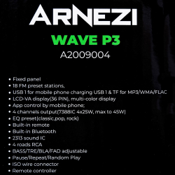Автомагнитола ARNEZI Wave P3 4х25Вт (Bluetooth, FM, AUX, USB, TF, Remote) / A2009004