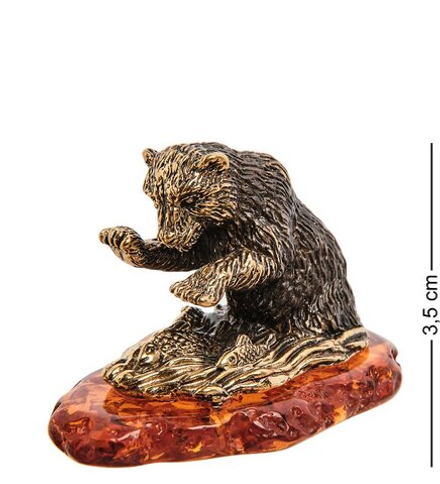 Народные промыслы AM-3113 Фигурка «Медведь на рыбалке» (латунь, янтарь)