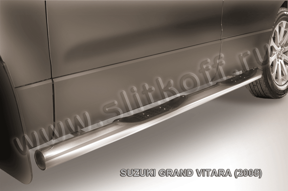 Пороги из нержавейки Suzuki Grand Vitara (2005-2008) d76 с проступями (черный цвет)
