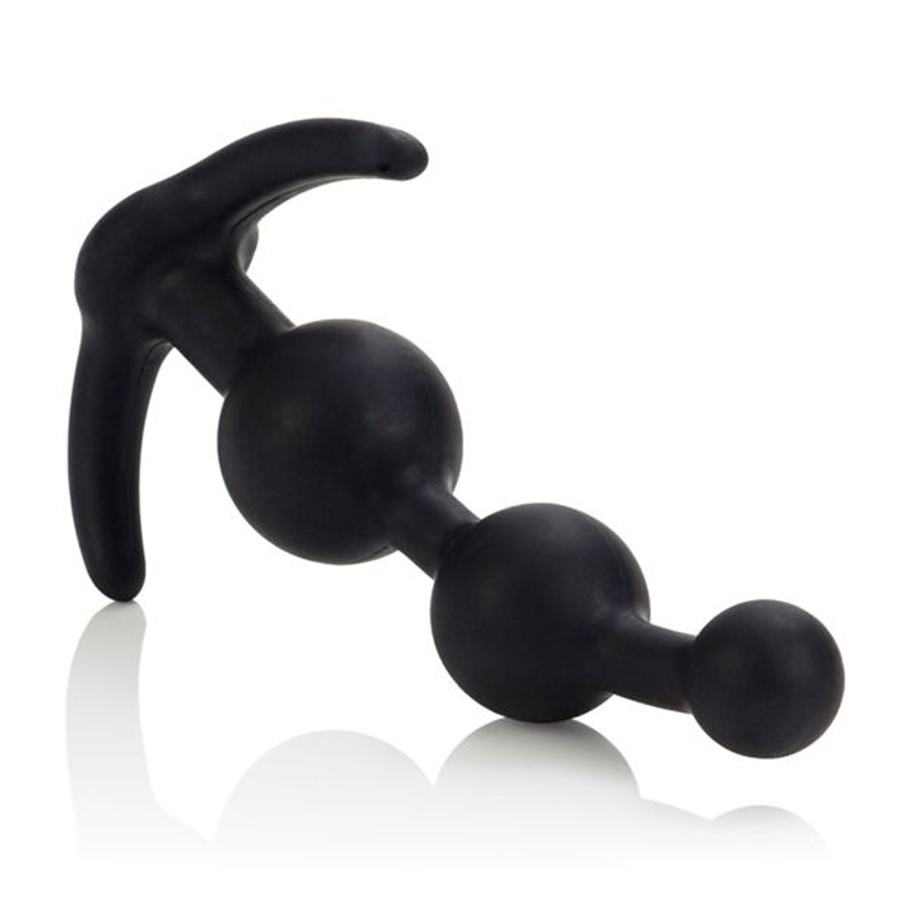 Набор анальных стимуляторов ADVANCED ANAL EXPLORER KIT: плаг, цепочка и груша (Цвет: черный)