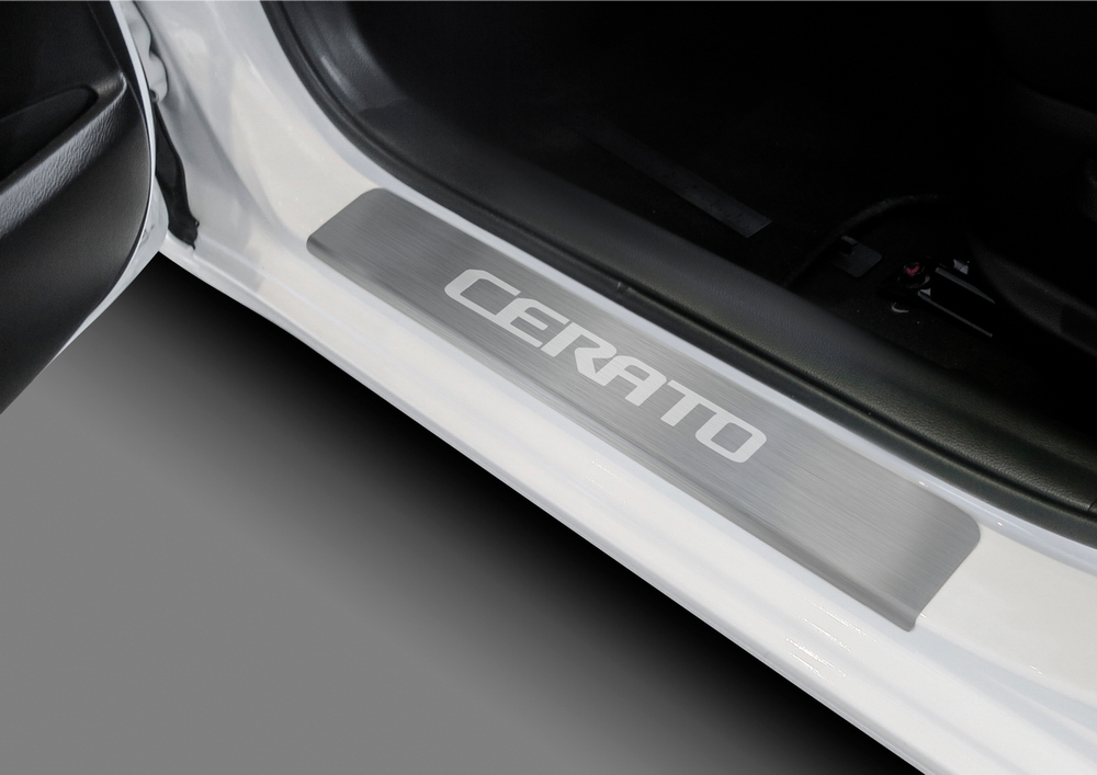 Накладки на пороги Rival для Kia Cerato III 2013-09.2018, нерж. сталь, с надписью, 4 шт., NP.2805.3