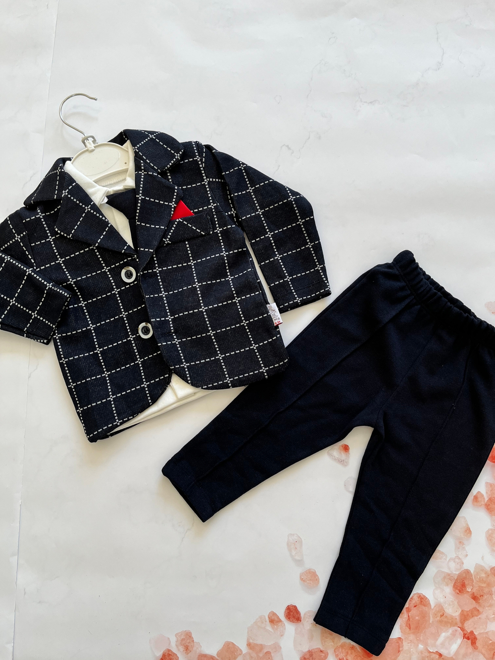 Комплект нарядный "Modimix" (Кофточка, галстук-бабочка, пиджак, штанишки) (Цвет: Черный, Размер: 0-6 мес.)