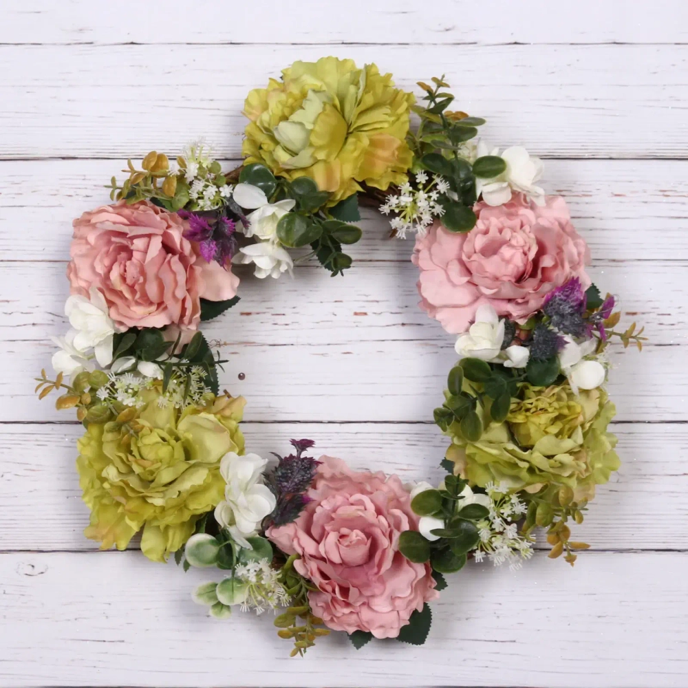 Цветы искусственные венок «Фантазия» 42см нежно-белый