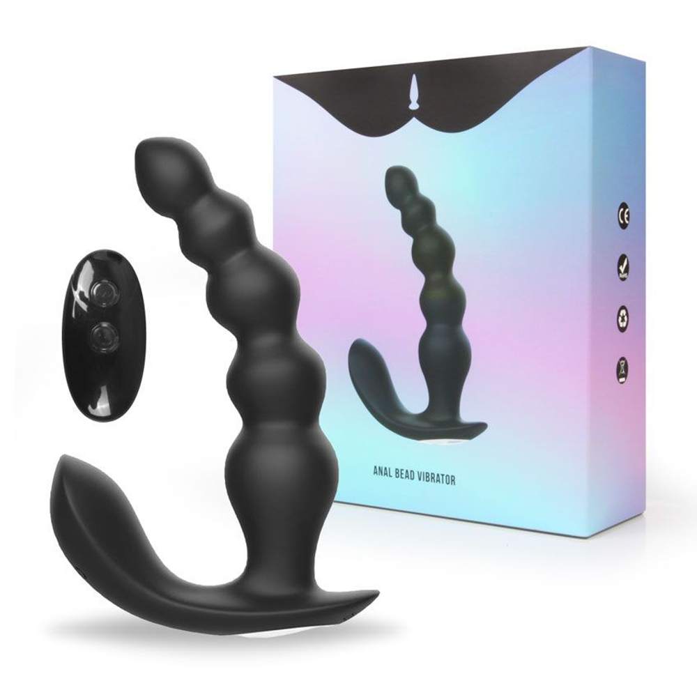 Черная анальная виброёлочка Anal Bead Vibrator с пультом ДУ (Цвет: черный)