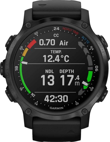 Умные часы - дайвинг компьютер Garmin Descent MK2s угольно-серый корпус с DLC-покрытием, черный силиконовый ремешок