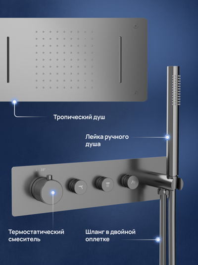 Душевой комплект STWORKI STUDIO S51210GB + S512692GB С ВНУТРЕННЕЙ ЧАСТЬЮ, вороненая сталь