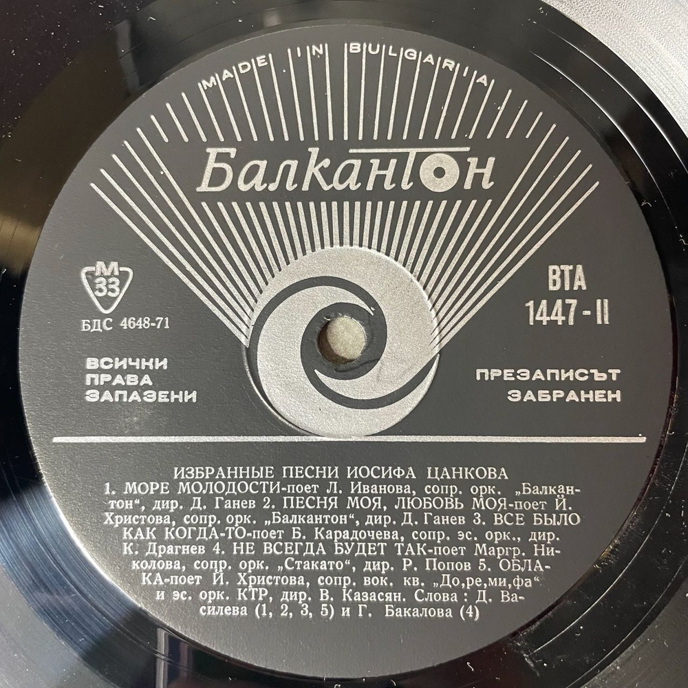 Винтажная виниловая пластинка LP Йосиф Цанков Избранные Песни (Болгария 1972)
