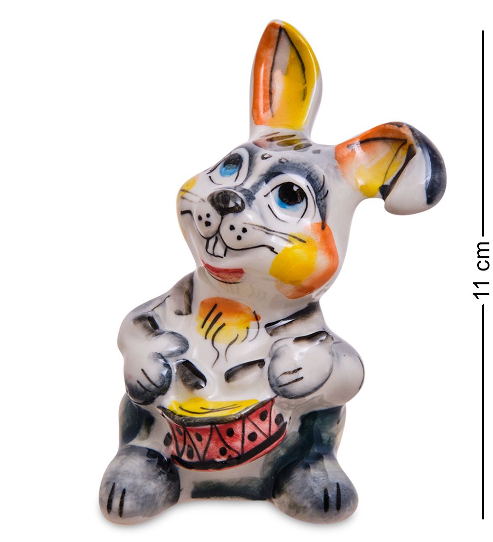 ГЛ- 074 Фигурка «Заяц-барабанщик» цв. (Гжельский фарфор)