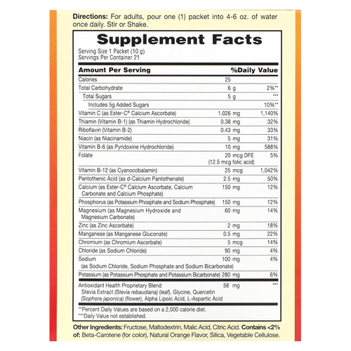 American Health, Ester-C, шипучий вкус, натуральный апельсин, 1000 мг, 21 пакетик по 10 г (0,35 унции)