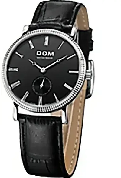 Часы наручные кварцевые DOM на кожаном ремешке, серебристо-золотистый/черный W10290-01