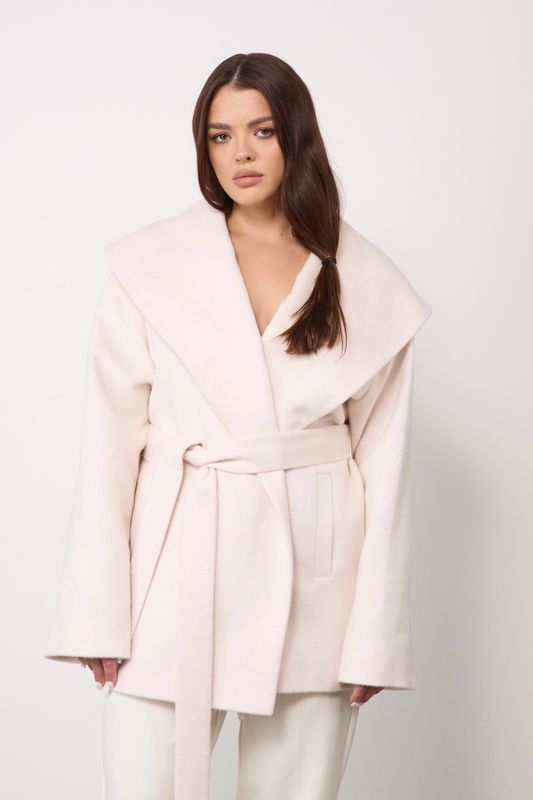 Пальто укороченное с широким воротником, молочный