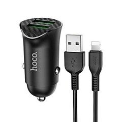Комплект АЗУ на 2 USB + кабель USB на Lightning 1м Hoco Z39 с быстрой зарядкой 18 Вт (Черный) Автомобильное зарядное устройство