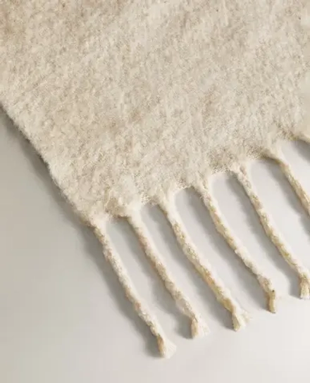 ZARA HOME ПЛЕД С БАХРОМОЙ, ЖЕЛТОВАТО-БЕЛЫЙ