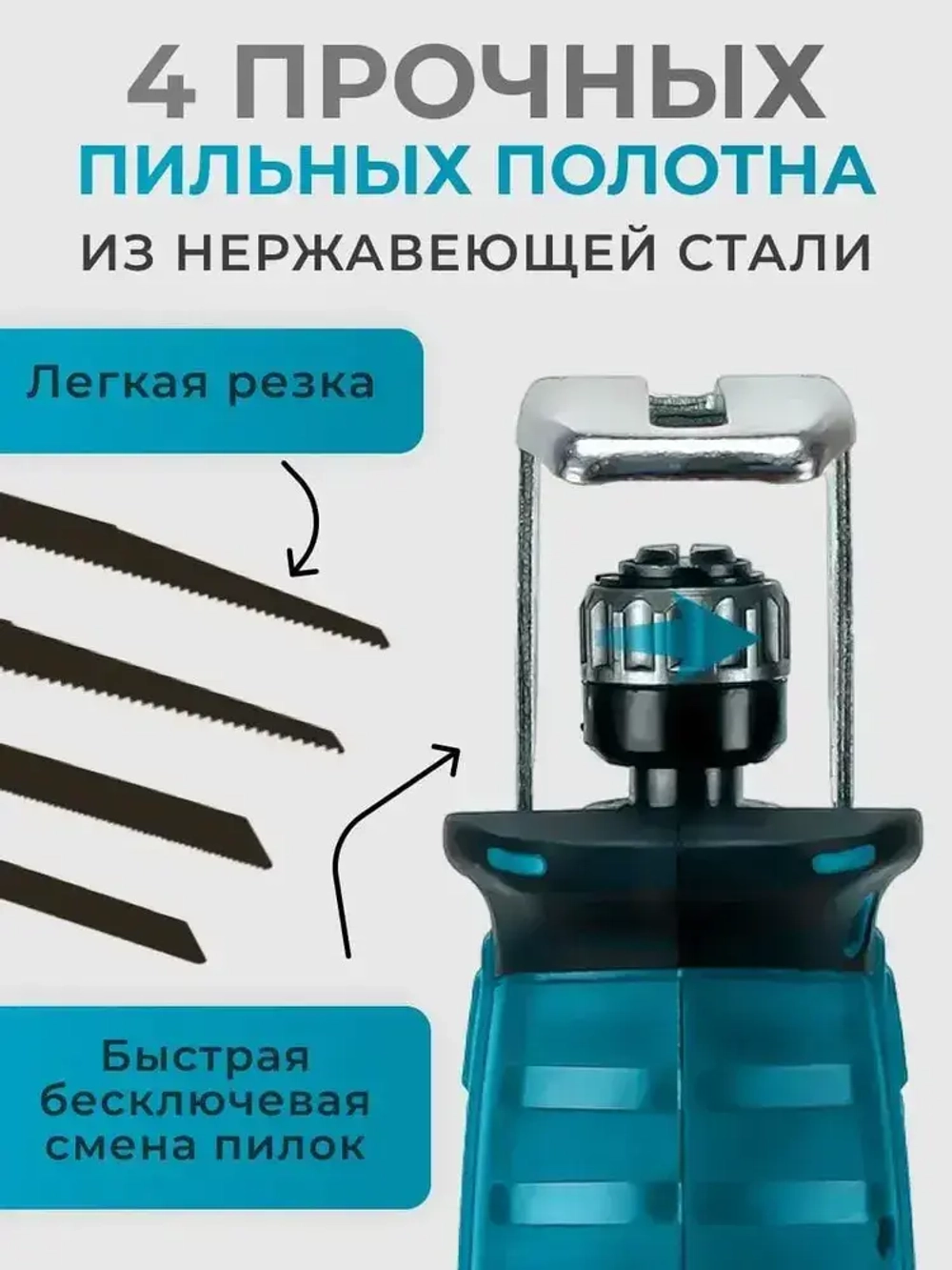 Сабельная пила аккумуляторная Otwen / 4 лезвия для разных видов материалов / 2 АКБ + перчатки, очки, кейс