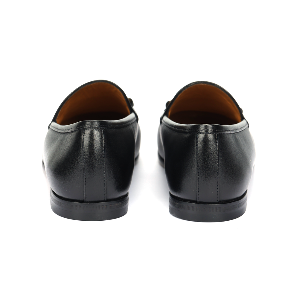 GUCCI Betis Glamour Leather Loafers Black Women"s