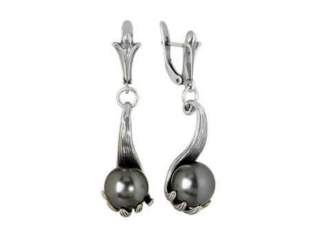 "Блекса" серьги в серебряном покрытии из коллекции "Жемчужная рапсодия" от Jenavi  с английским замком