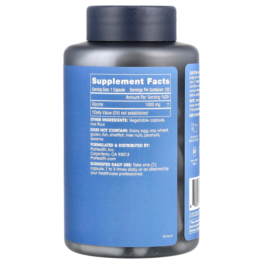 ProHealth Longevity, чистый глицин, 1000 мг, 120 капсул