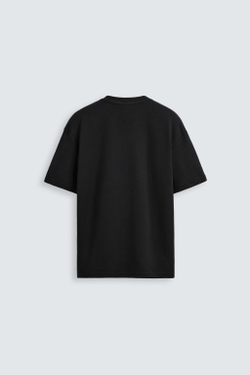 ZARA ФУТБОЛКА RELAXED FIT INTERLOCK, ЧЕРНЫЙ