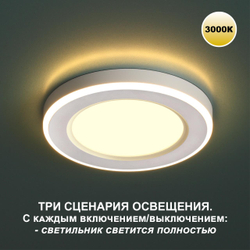 359022 SPOT NT23 499 белый Светильник встраиваемый светодиодный (три сценария работы) IP20 LED 3000К 18W+6W 100-265V 1680Лм SPAN