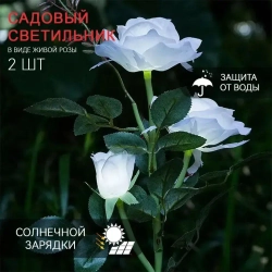 AUCKBY Набор садовых светильников на солнечных батареях 2ШТ, Роза теплый свет, для территории дома, дачи