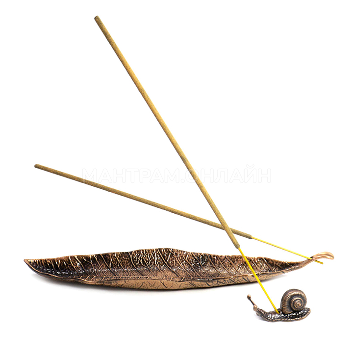 Подставка под благовония Лист с улиткой силумин цвет медный 21 см