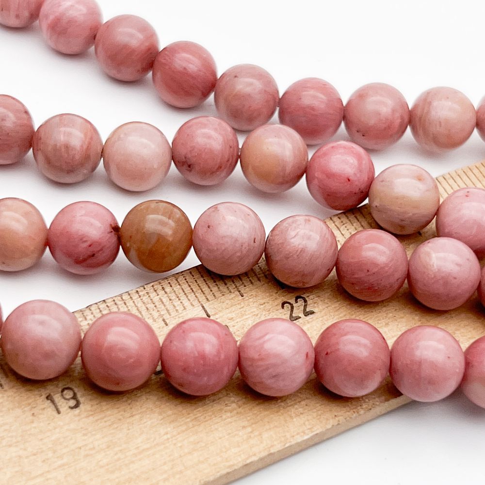 «Родонит» бусины (мусковит с альбитом), диаметр 8-8,3 мм, цена за 23 шт (1/2 нити)