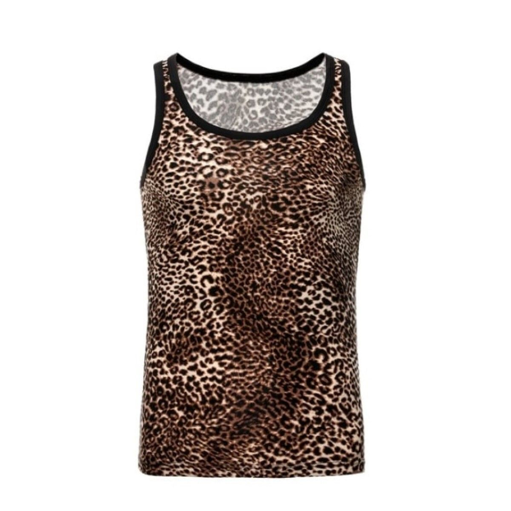 Стильная мужская майка с леопардовым принтом (Размер: L) (Цвет: коричневый)