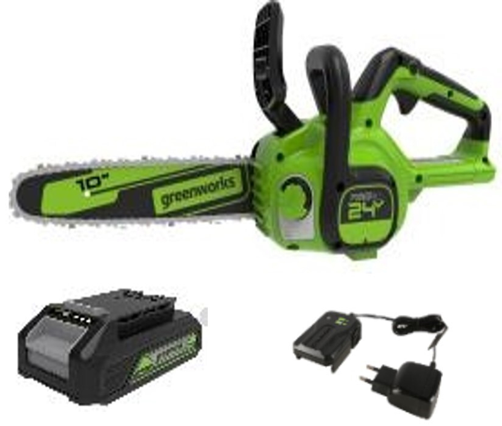 Цепная пила аккумуляторная Greenworks Арт. 2007707UA, 24V, 25см, c 1хАКБ 2Ач и ЗУ