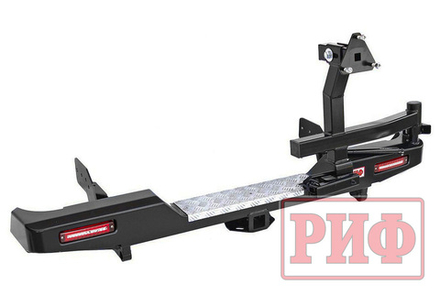 Бампер силовой задний Mitsubishi L200 2005-2015 (кузов 1350 мм) с квадр. под фаркоп, калиткой, фонарями, подсветкой номера РИФ