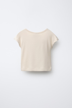 ZARA ФУТБОЛКА ИЗ ХЛОПКА И МОДАЛА, СВЕТЛО-БЕЖЕВЫЙ