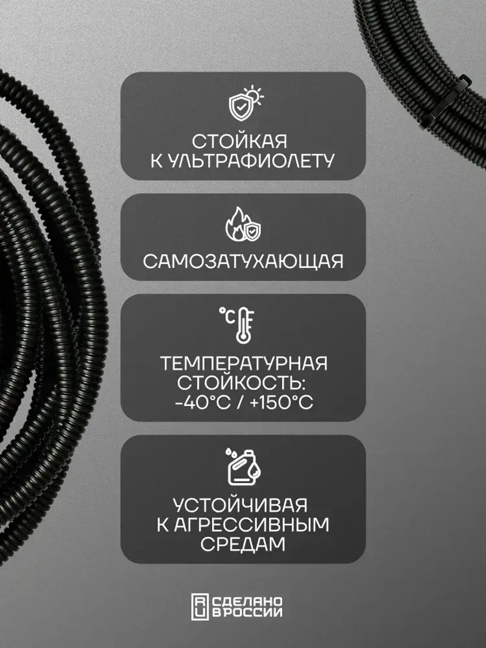 Гофра для укладки проводов разрезная, внутренний диаметр 10 мм, длина 10 метров. Без протяжки. Гофра Сэппра