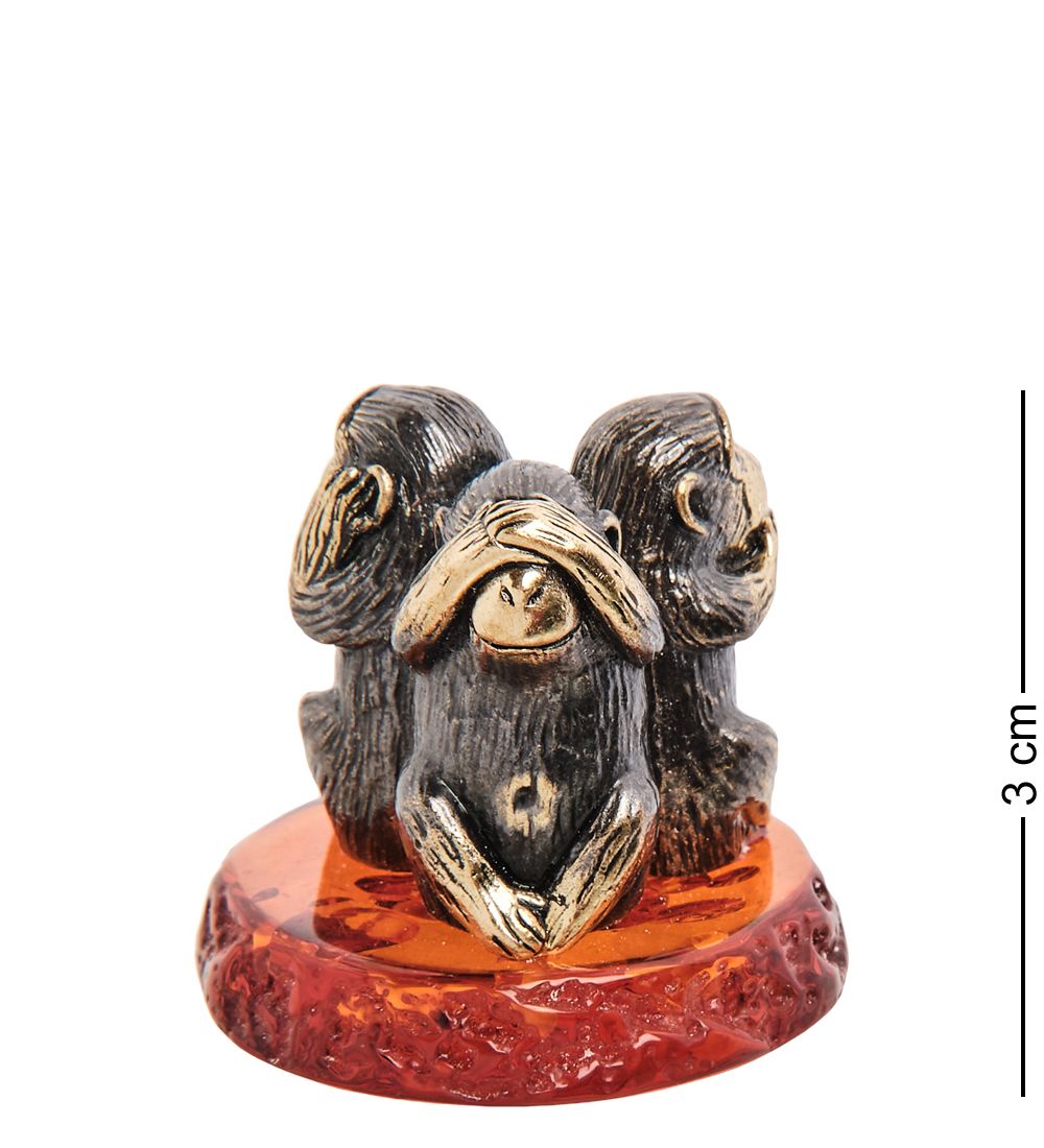Народные промыслы AM-3215 Фигурка «Обезьяны мудрости» (латунь, янтарь)