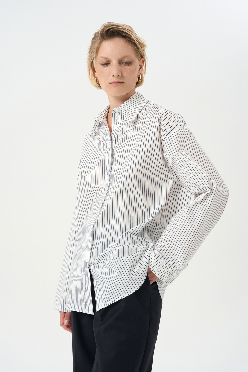 Рубашка без манжеты, белая в полоску