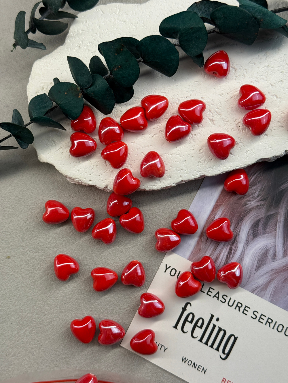 Керамические бусины сердце, красный 12 мм, 10 штук