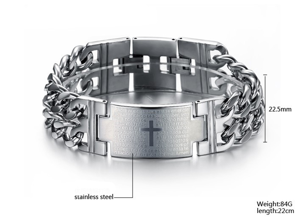 Массивный браслет мужской с молитвой Steelman mn00111