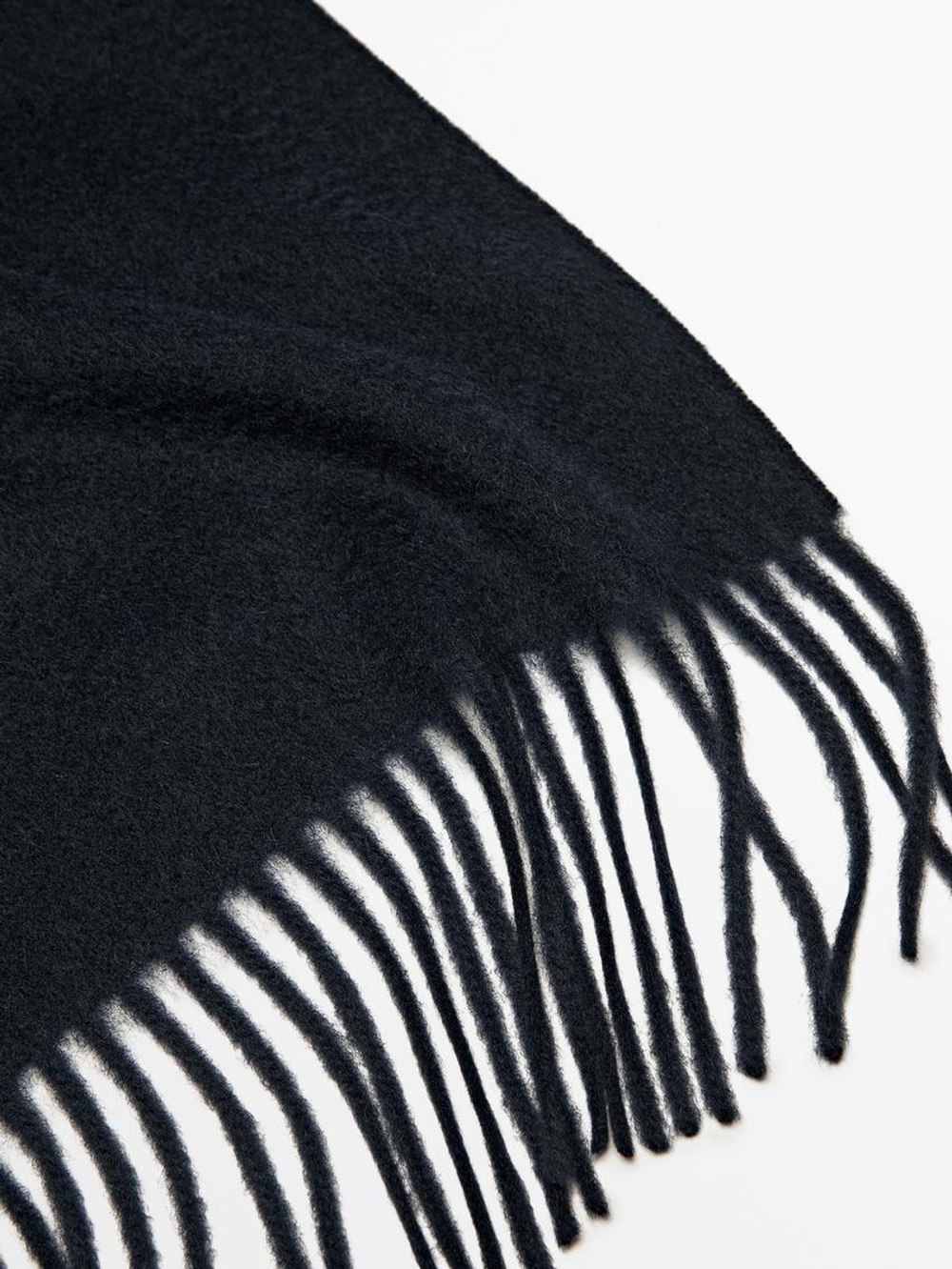 Massimo Dutti Шарф из смесовой шерсти с бахромой, темно-синий