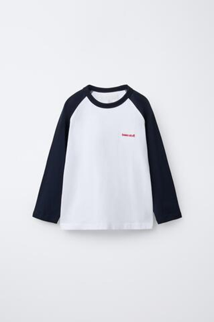 ZARA ФУТБОЛКА РУКАВА РЕГЛАН С ВЫШИВКОЙ, БЕЛЫЙ