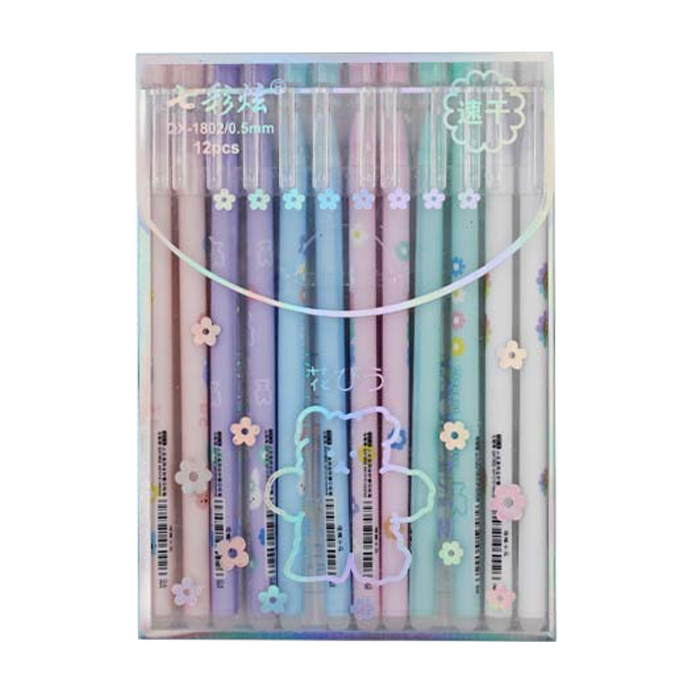 Ручка гелевая, пиши-стирай, Basir, синие чернила, серия "ELEGANT FLOWERS", разноцветный корпус