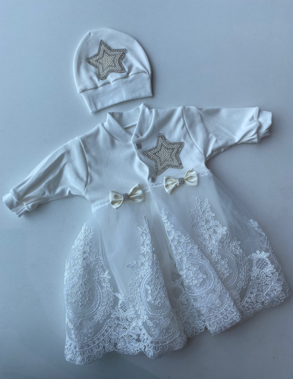 Комплект на выписку "Звездочка" (Комбинезон-платье, шапочка) (Белоснежка) (Цвет: Белый, Размер: 56)