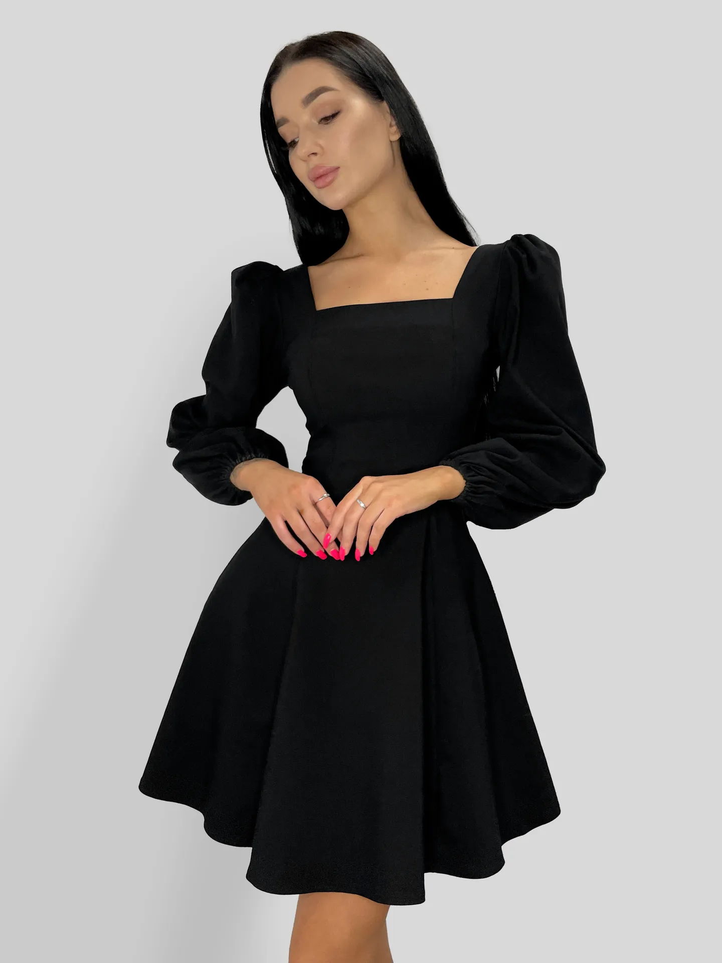 Платье By Style Janetta с объемными рукавами и пышной юбкой на молнии сзади\Черный Nadya