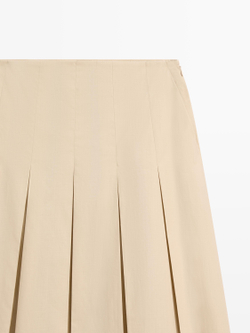 Massimo Dutti Хлопковая юбка миди со складками, песочный